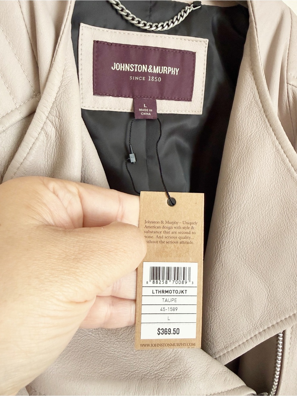 Johnston & Murphy Women's Taupe Leather Moto Jacket - Picture 4 of 4